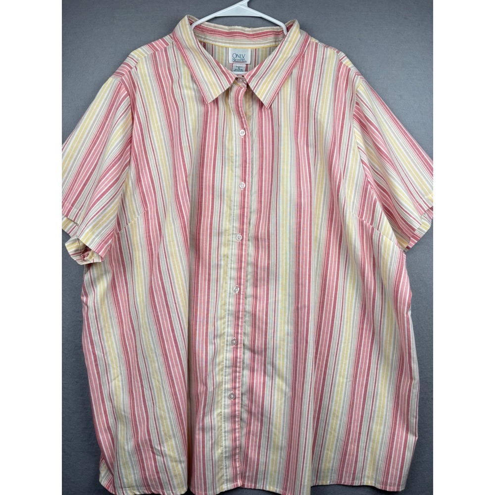 Only Necessities Button Front Shirt Womens 4X Vertical Stripe Short Sleeve Retro
